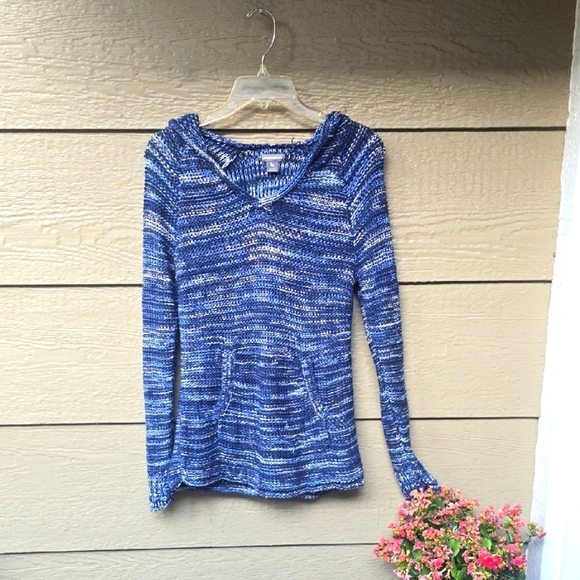 Eddie Bauer Space Die Blue Hooded Tunic Sweater Hoodie Small - Picture 1 of 10